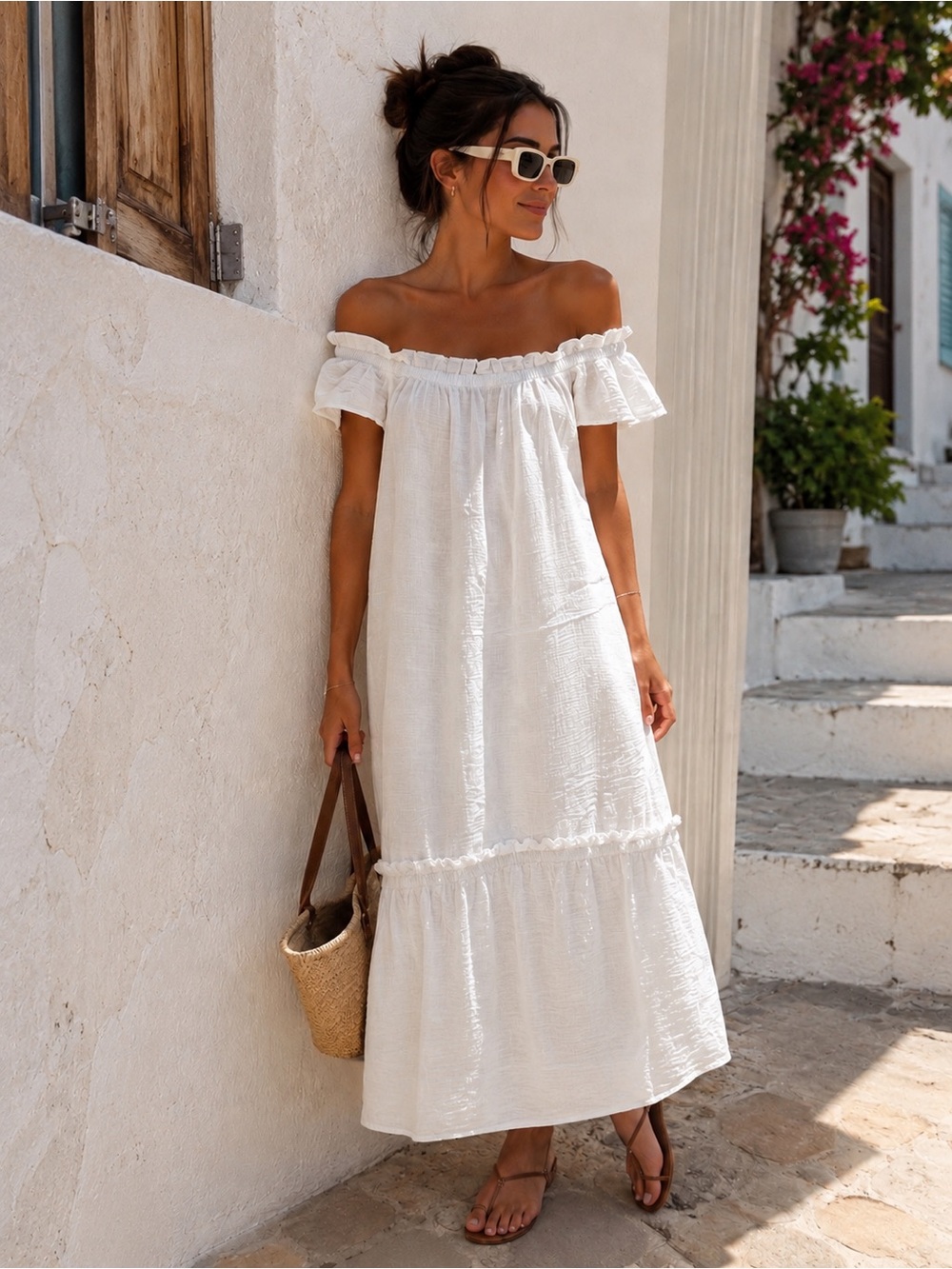 Zara White Off-Shoulder Maxi Dress